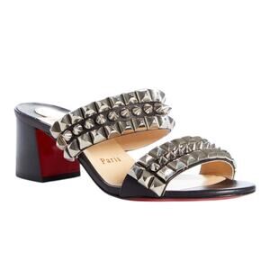 Christian Louboutin Tina Goes Mad 55 Slide Sandals Black Silver Size 38.5